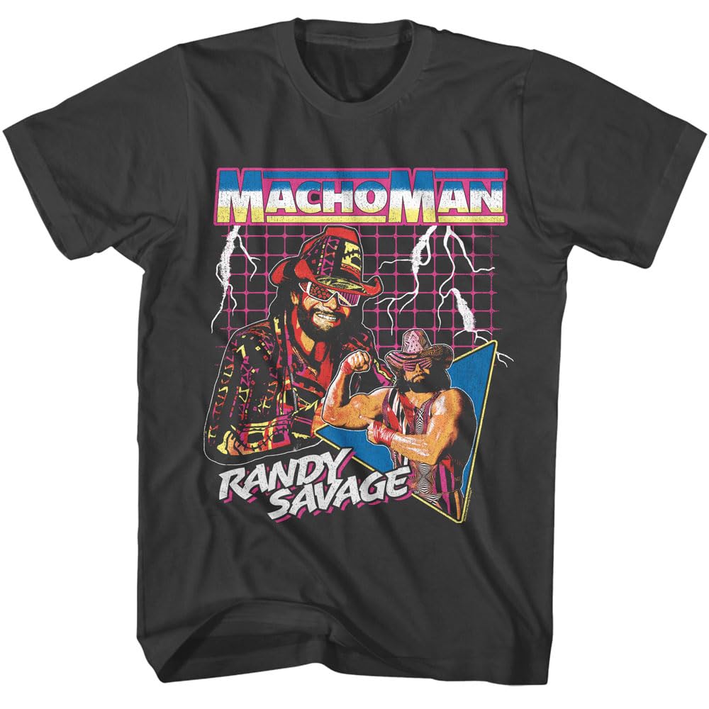 Macho Man Randy Savage Lightning Bolts Retro Mens Smoke Short Sleeve T Shirt 80s Wrestling Graphic Tees