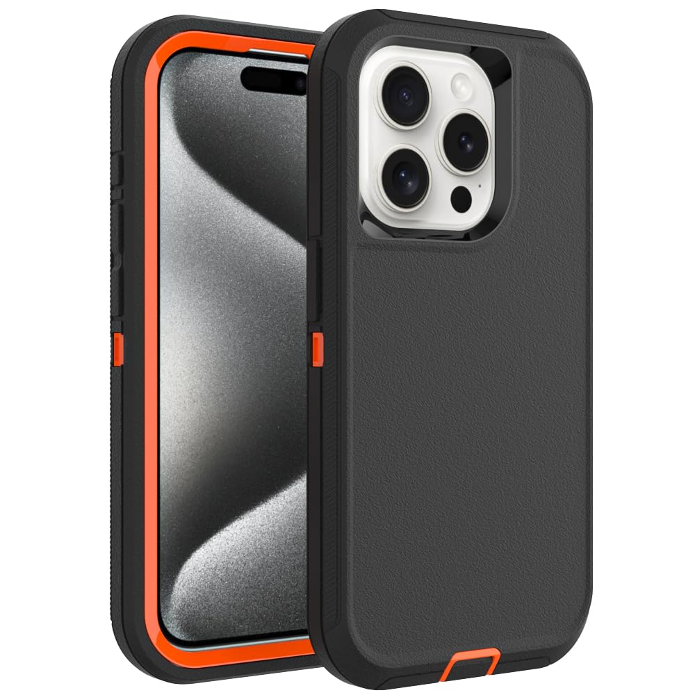 WOGROO Case for iPhone 14 Pro Heavy-Duty Tough Rugged Shockproof Drop Protective Cover Phone Cases Black+Orange