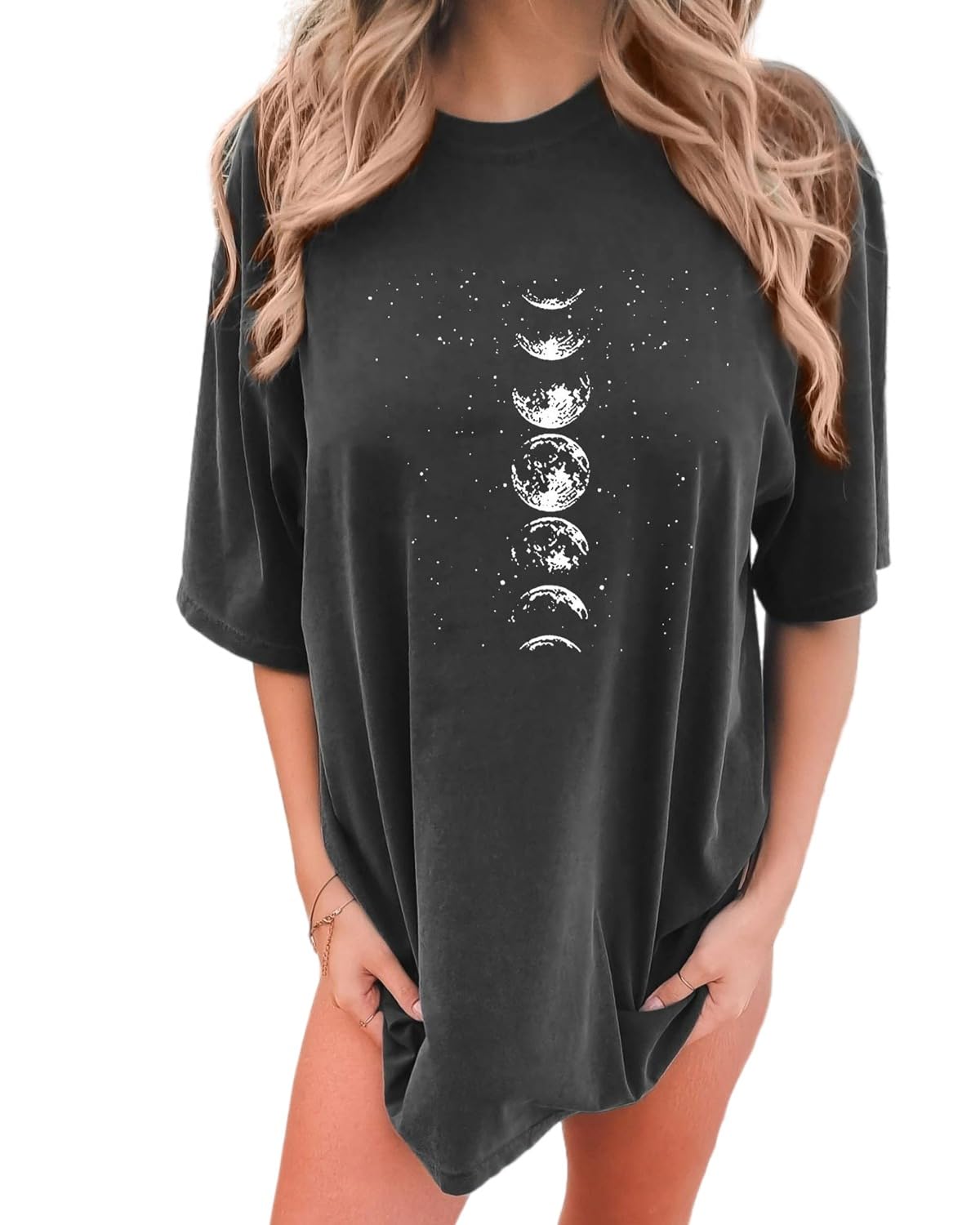 Tarotong Womens Oversized T Shirts Moon Phase Graphic Tees Summer Casual T-Shirt Plus Size Tops Moon L