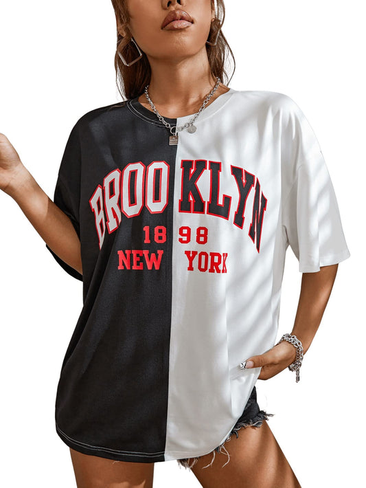SOLY HUX Womens Oversized Graphic Tees Letter Casual Summer Tops Short Sleeve Tshirt Black and White M