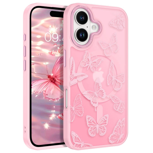 BENTOBEN for iPhone 16 Plus CaseCute Butterfly Pattern iPhone 16 Plus Magnetic Case [Compatible with MagSafe] Translucent Matte Women Girl Protective Cover Case for iPhone 16 Plus 6.7"Tender Pink
