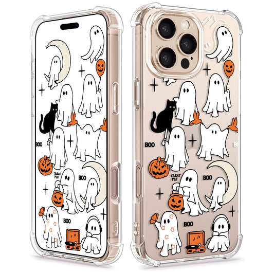 COBATREE for iPhone 16 Pro Phone Case Clear Case with Halloween Pattern for iPhone 16 Pro Case Bumper Protective Shockproof Soft Cover Case for iPhone 16 Pro 6.3”-Ghost Halloween