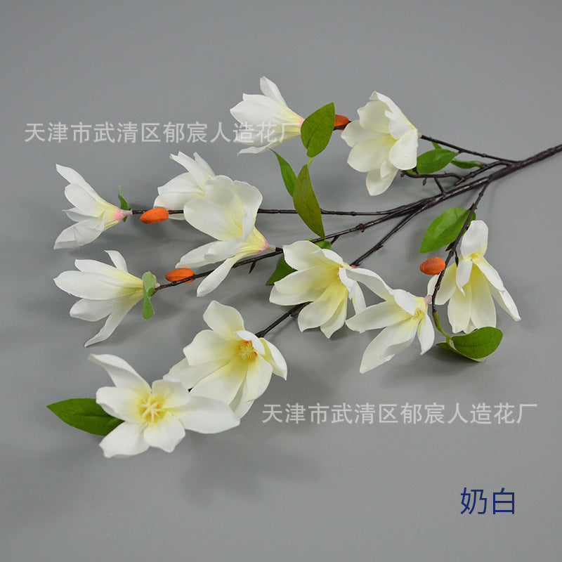 Realistic Magnolia Silk Flower for Wedding Decor (Single Stem)