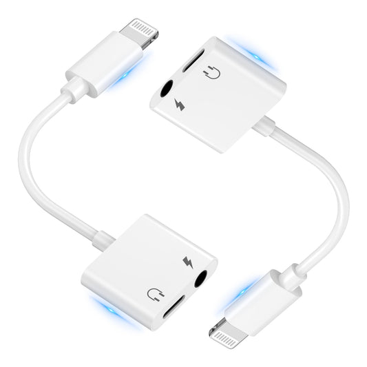 [Apple MFi Certified] iPhone Headphone Adapter 2 Pack 2 in 1 Lightning to 3.5 mm Headphone Jack Aux Audio and Charger Splitter Dongle Adapter for iPhone 14 13 12 11 XS XR X 8 7 6 iPad Support iOS 17