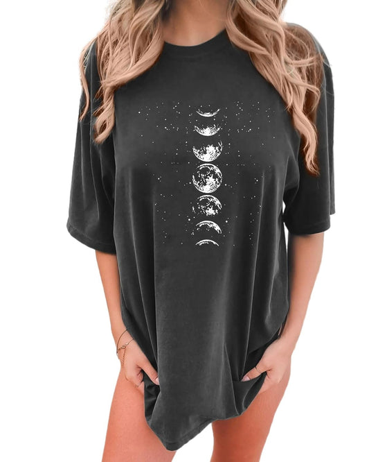 Tarotong Womens Oversized T Shirts Moon Phase Graphic Tees Summer Casual T-Shirt Plus Size Tops Moon L