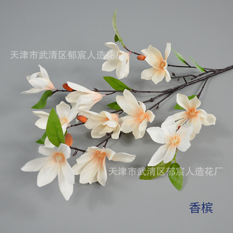 Realistic Magnolia Silk Flower for Wedding Decor (Single Stem)